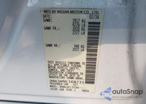 2016 Nissan Altima 2.5 Sr z USA, uszkodzony, nr VIN 1N4AL3AP0GC168731